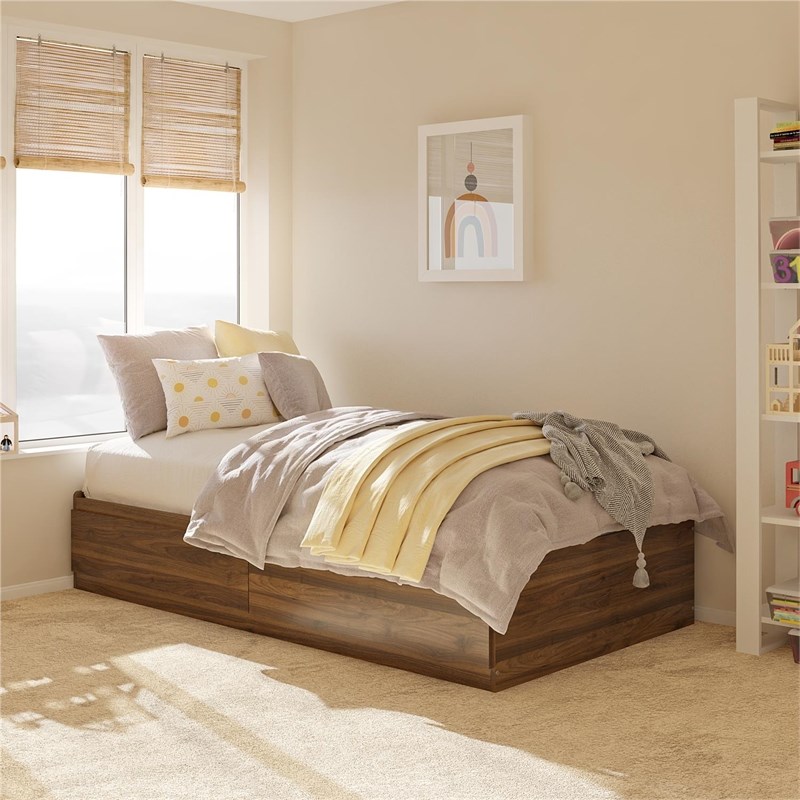 Ameriwood Home Twin Platform Bed with Drawers in Walnut Homesquare