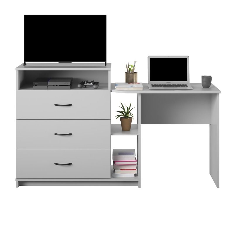 Ameriwood Home Rebel 3 in 1 Media Dresser and Desk Combo in Dove Gray