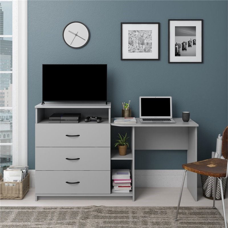 Desk Combo In Dove Gray, Dresser Desk Combo Furniture