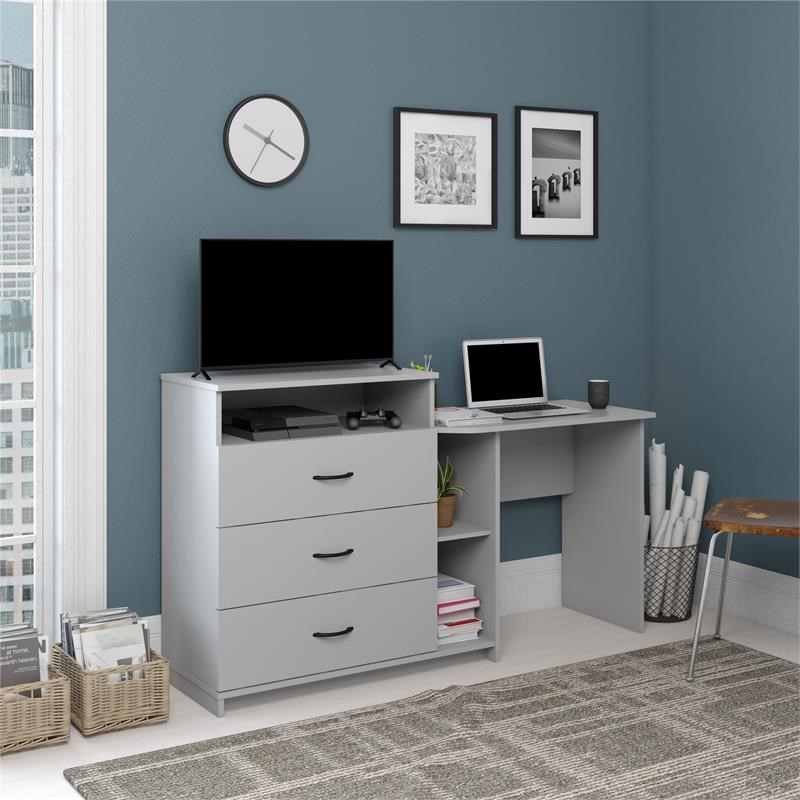 Ameriwood Home Rebel 3 in 1 Media Dresser and Desk Combo in Dove Gray