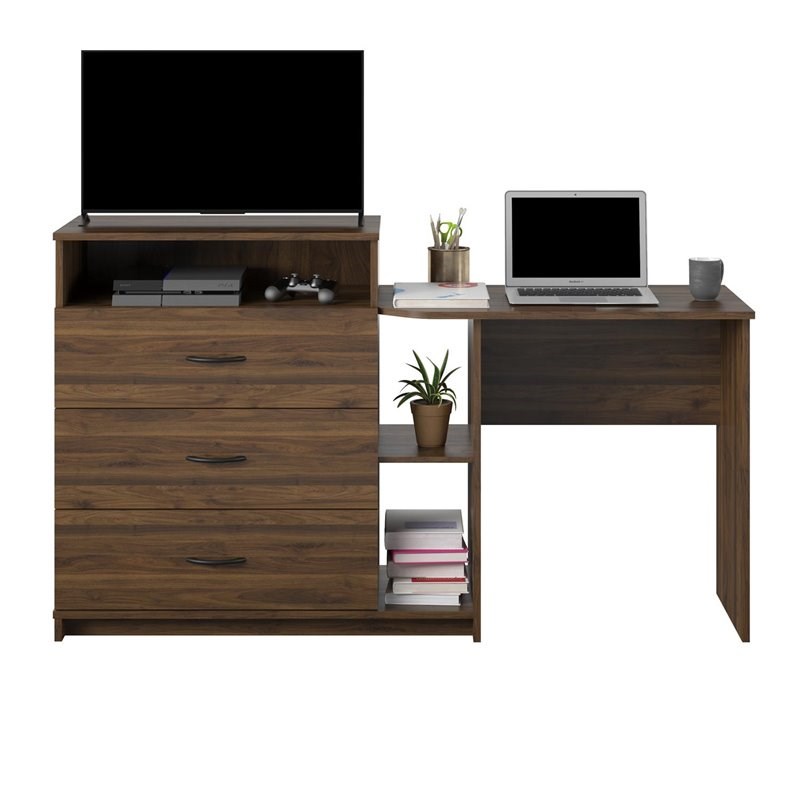 Ameriwood Home Rebel 3 in 1 Media Dresser and Desk Combo in Walnut