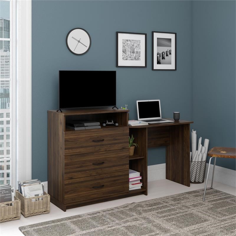 Ameriwood Home Rebel 3 in 1 Media Dresser and Desk Combo in Walnut