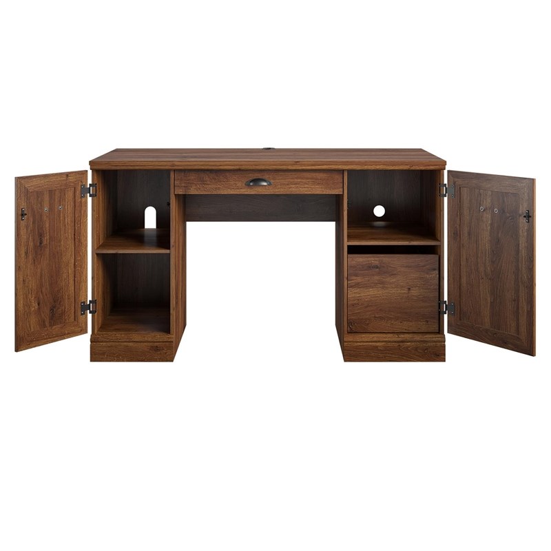 Ameriwood Home Delaney Double Pedestal Desk in Cherry Oak Homesquare