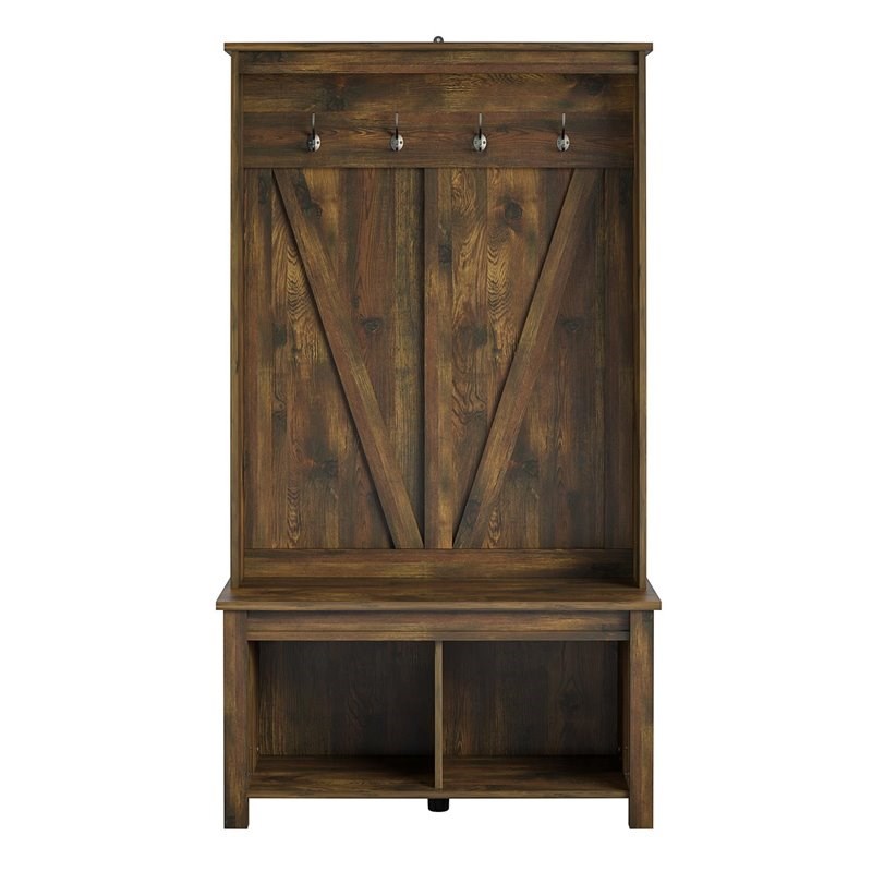 Ameriwood Home Farmington Entryway Hall Tree Bench in Rustic | Homesquare