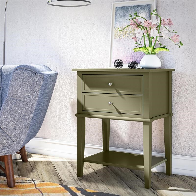 Ameriwood Home Franklin Accent Table with 2 Drawers in Olive Green
