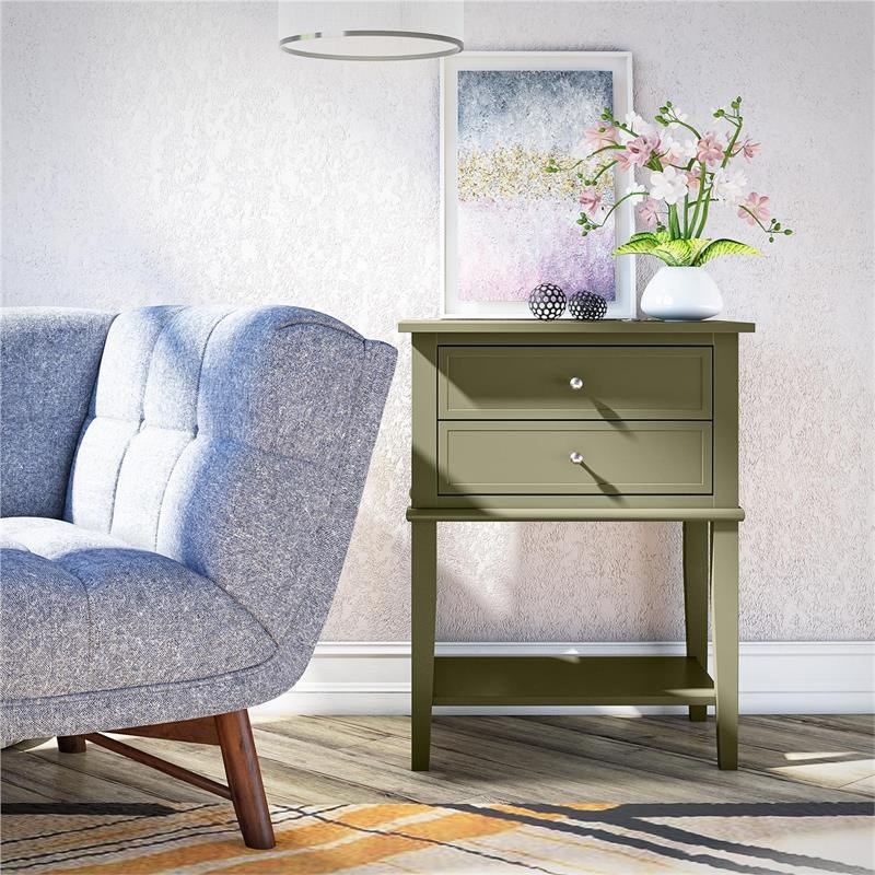 Ameriwood Home Franklin Accent Table with 2 Drawers in Olive Green