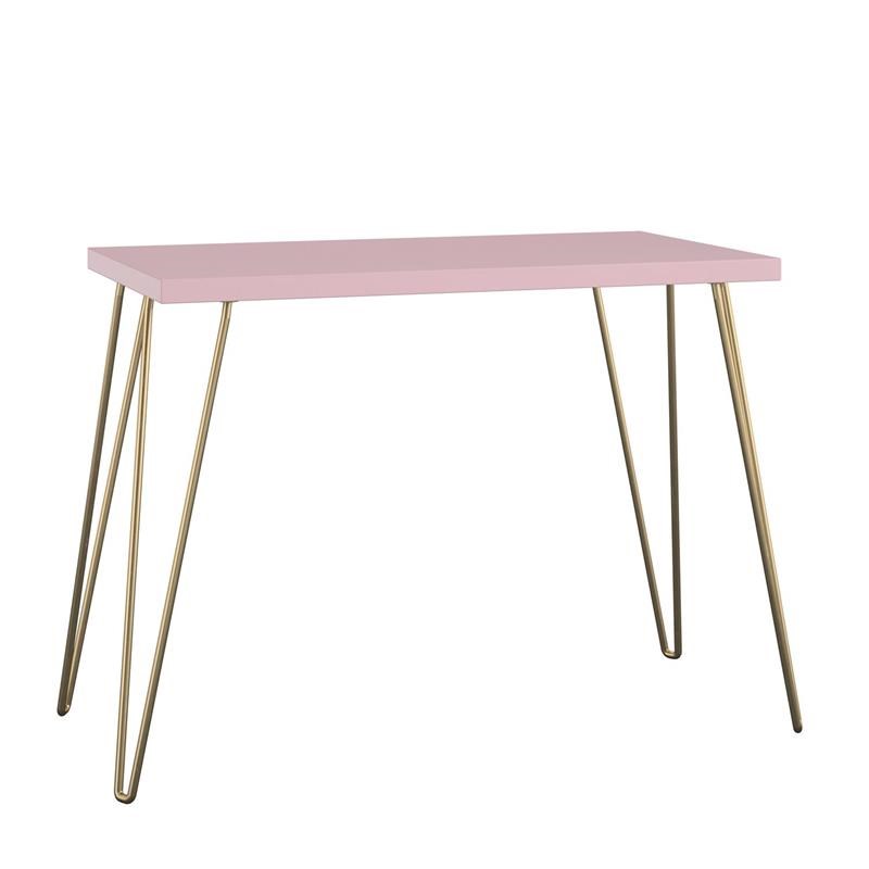 Ameriwood Home Owen Retro Writing Desk with Metal Hairpin Legs Pink/Gold