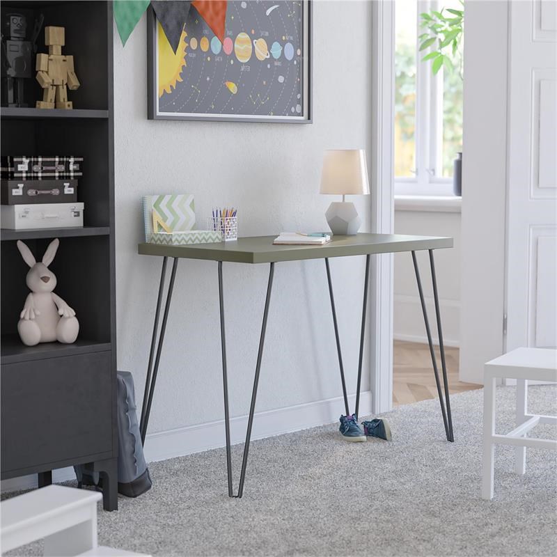 Ameriwood Home Owen Retro Writing Desk with Metal Hairpin Legs Olive Green/Black