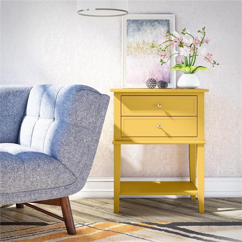 Ameriwood Home Franklin Accent Table with 2 Drawers in Mustard Yellow