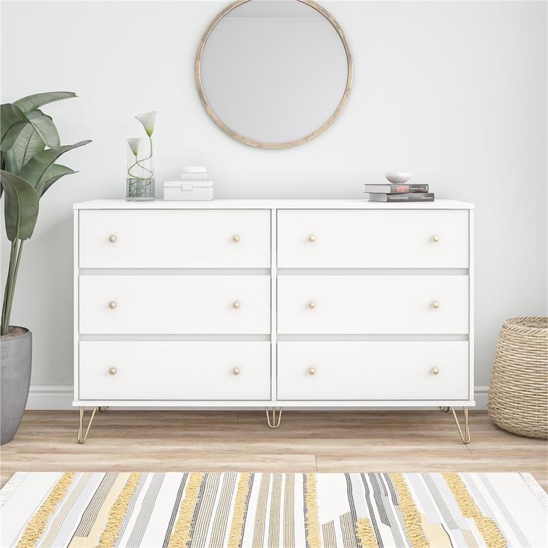 Novogratz Finley Contemporary Engineered Wood 6 Drawer Dresser in White