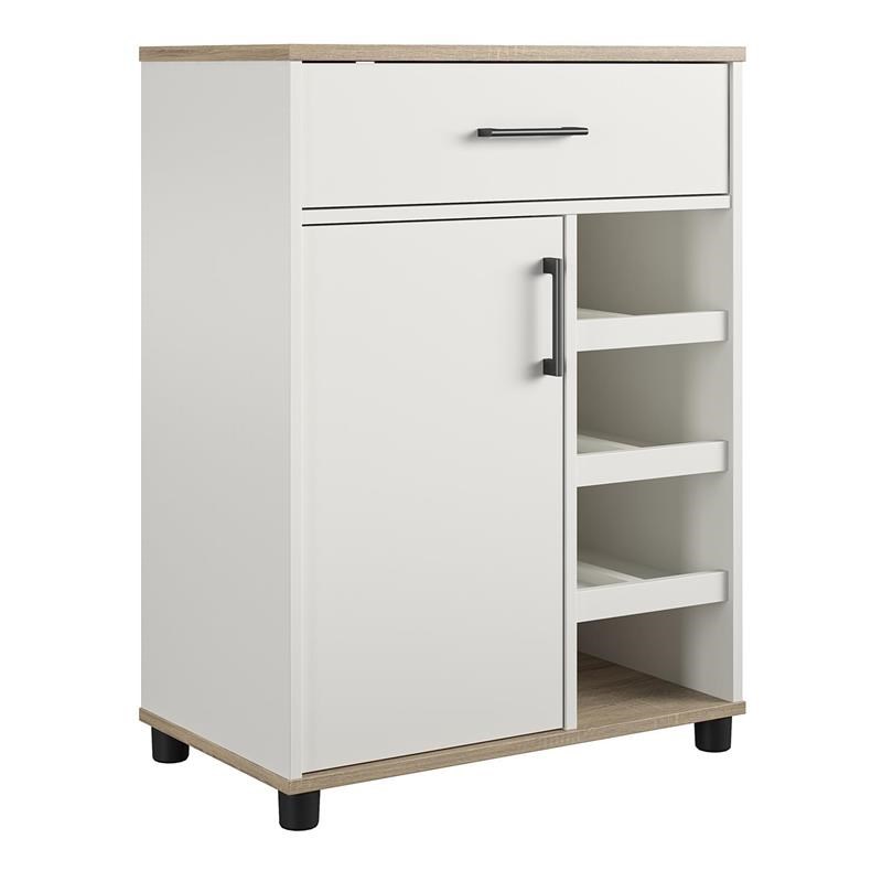 SystemBuild Whitmore Bar Cabinet with Beverage Shelves in White