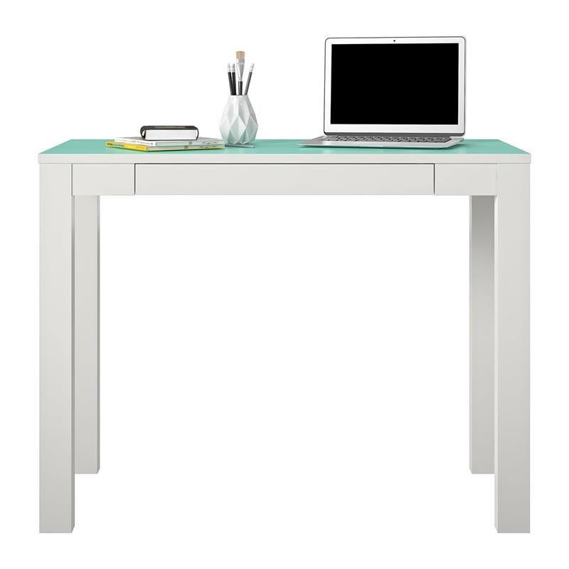 Ameriwood Home Parsons Computer Desk with Drawer in White/Spearmint