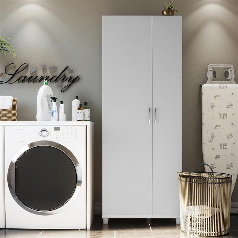 SystemBuild Lory Tall Asymmetrical Storage Cabinet in Dove Gray
