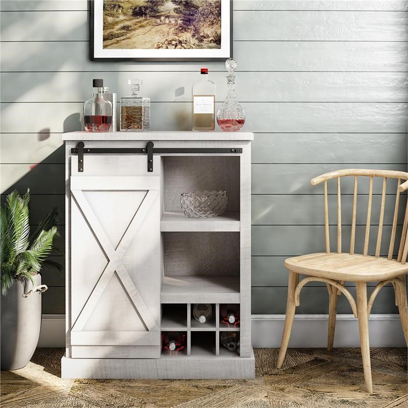Ameriwood Home Knox County Bar Cabinet in Rustic White