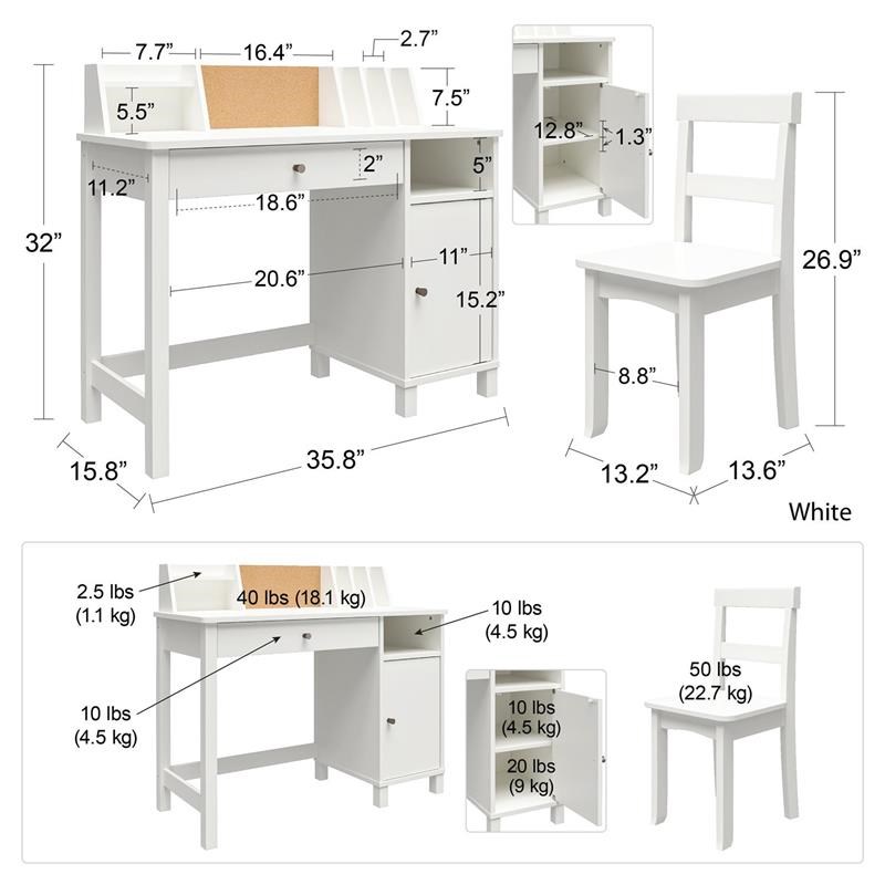 Ameriwood Home Abigail Kids Desk with Chair in Dove Gray