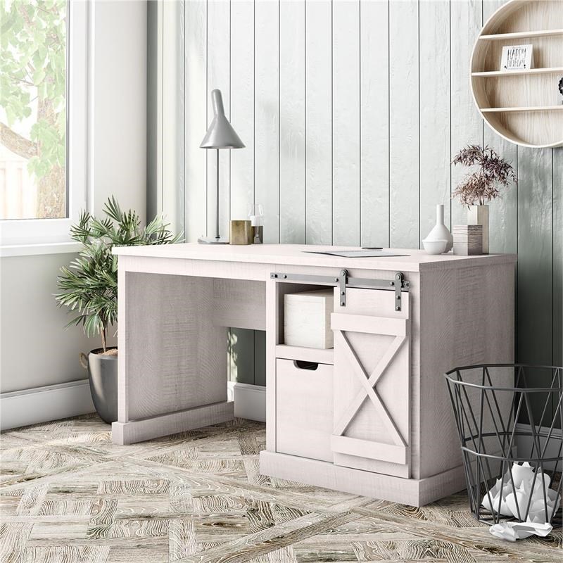 Ameriwood Home Knox County Single Pedestal Computer Desk in Rustic White