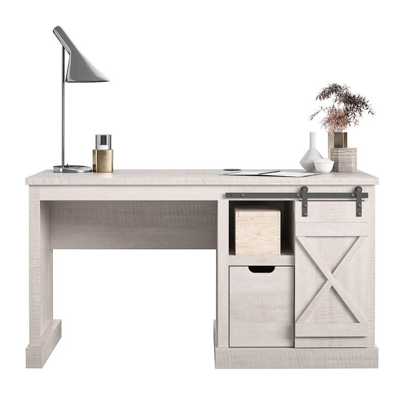 Ameriwood Home Knox County Single Pedestal Computer Desk in Rustic White