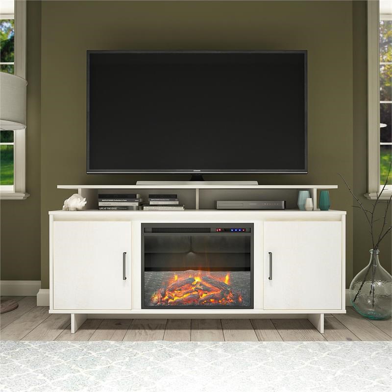Ameriwood Home Merritt Avenue Electric Fireplace TV Console in Ivory Oak