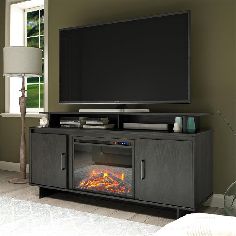 Ameriwood Home Merritt Avenue Electric Fireplace TV Console in Black Oak