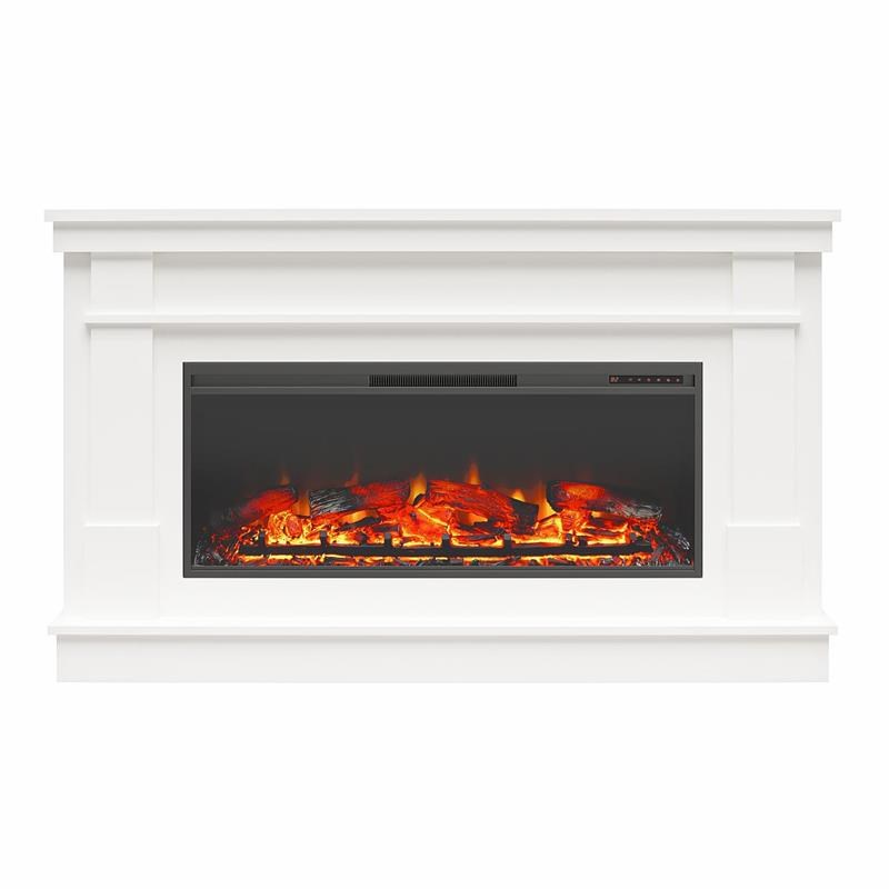 Ameriwood Home Elmcroft Wide Mantel with Linear Electric Fireplace in White