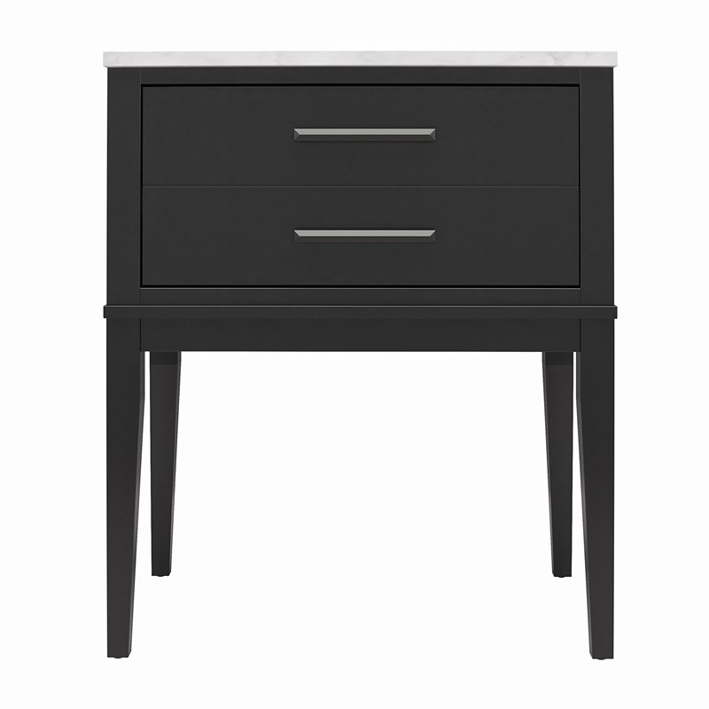 Ameriwood Home Lynnhaven Nightstand in Black w/ White Marble Top