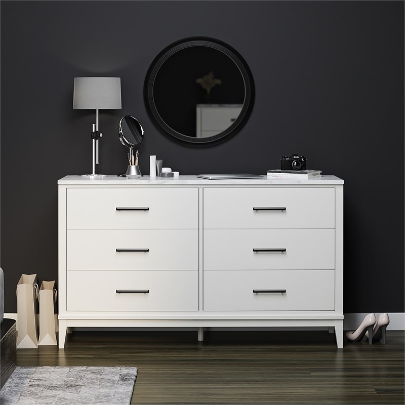 Ameriwood Home Lynnhaven Wide 6 Drawer Dresser in White w/ White Marble Top