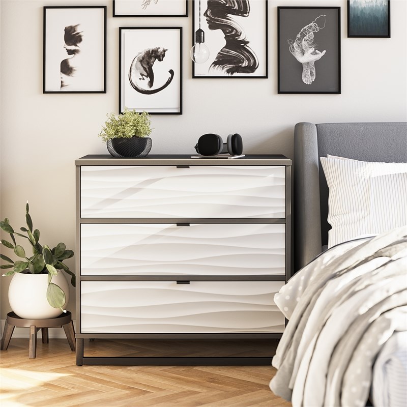 Ameriwood Home Monterey 3 Drawer Dresser in Waves with Graphite