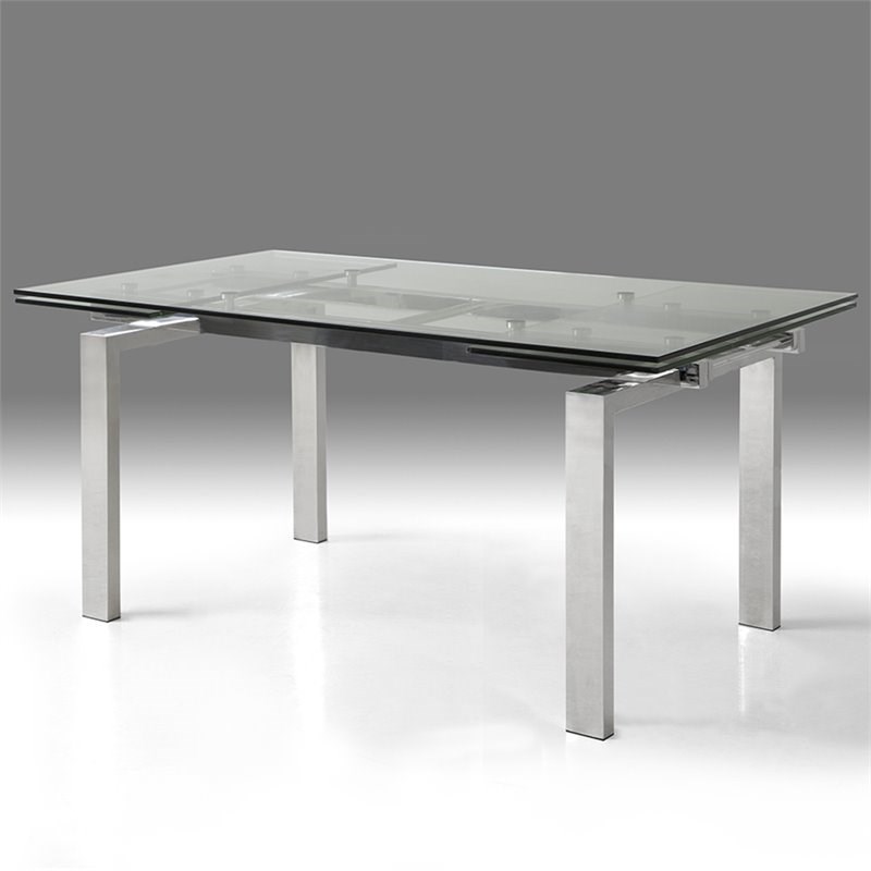 Mobital Cantro Extendable Glass Top Dining Table in Brushed Chrome