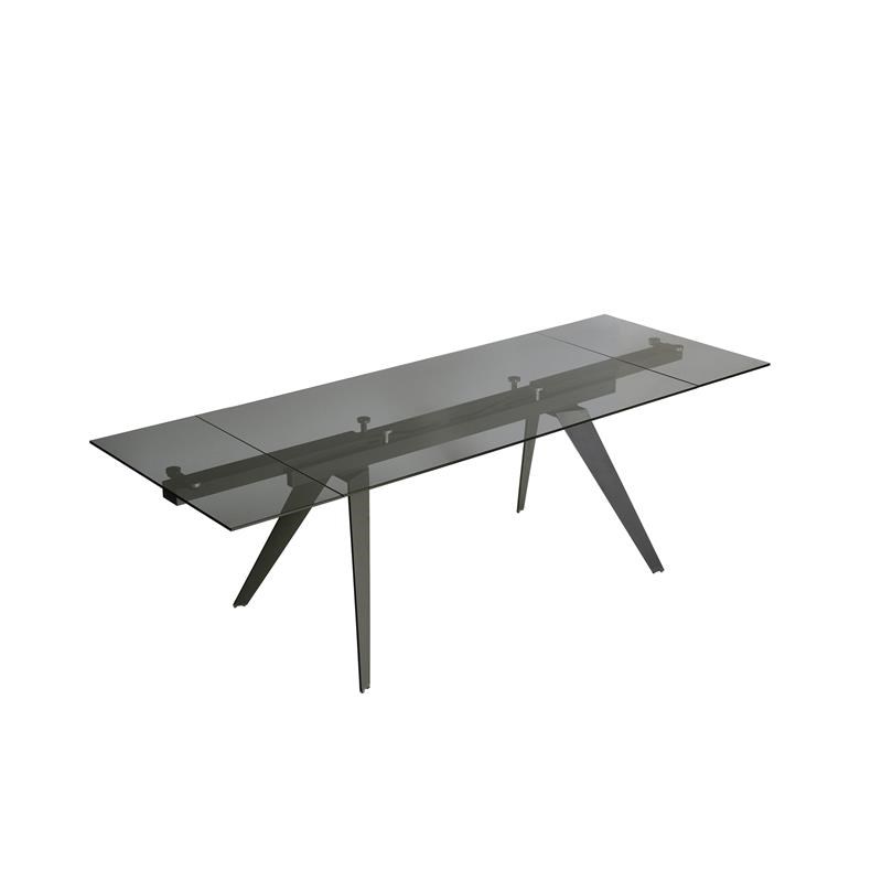 Mobital Noire Modern Tempered Glass Extending Dining Table in Smoked Gray