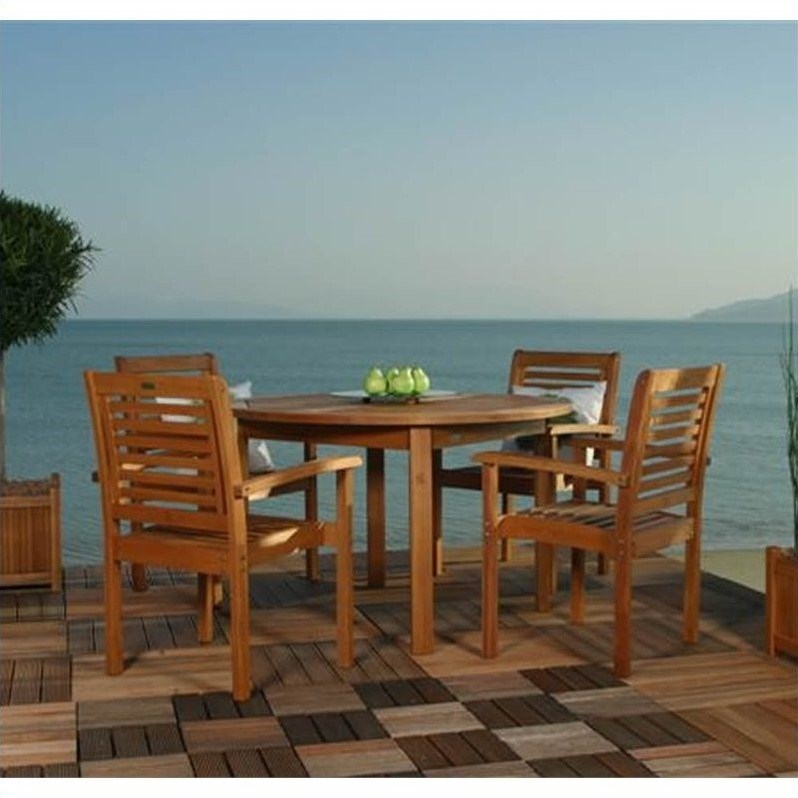 International Home Amazonia 5 Piece Wood Patio Dining Set in Brown