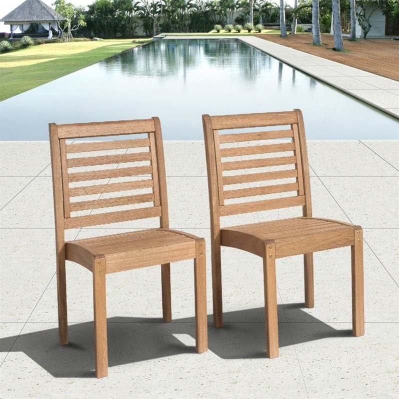 Int Home Miami Corp Eucalyptus Stackable Patio Chair (Set of 2)