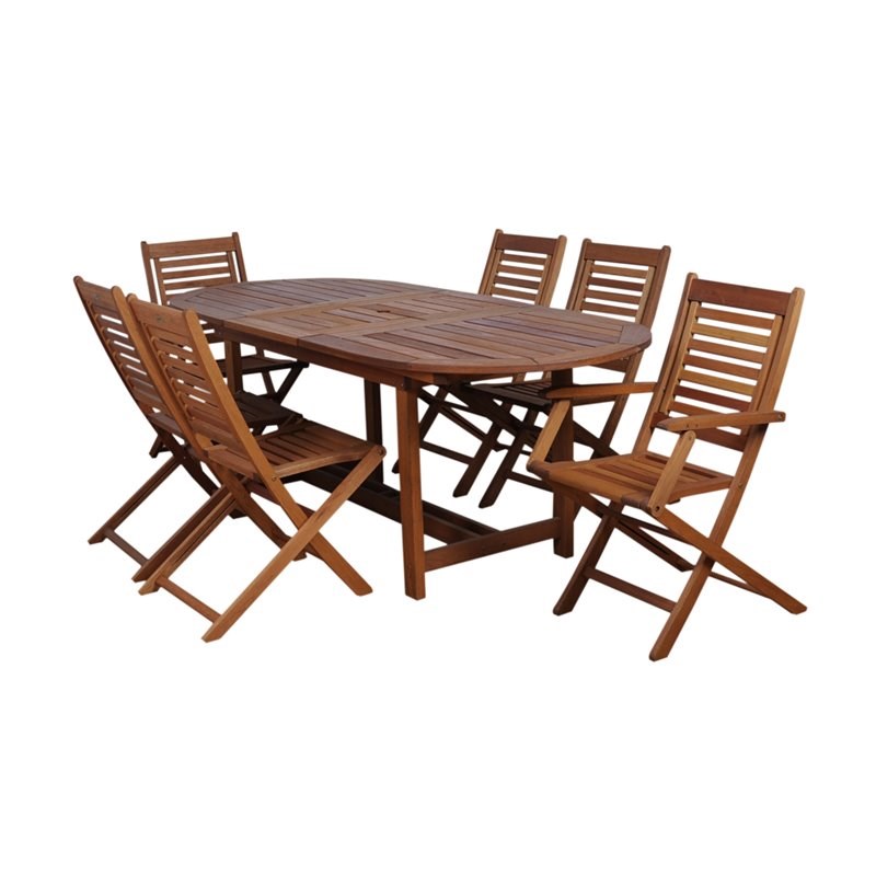 International Home Amazonia 7 Piece Wood Patio Dining Set in Brown