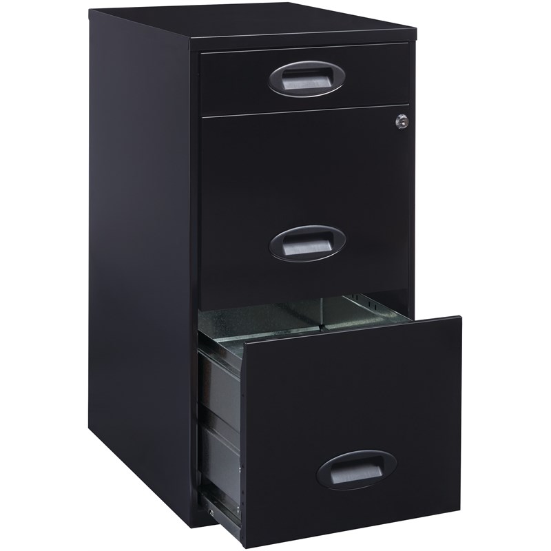 Space Solutions 3 Drawer Metal File Cabinet with Pencil Drawer Black ...