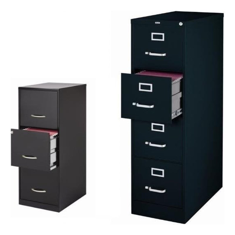 Set of 2 Value Pack Four and Three Drawer Filing Cabinets in Black