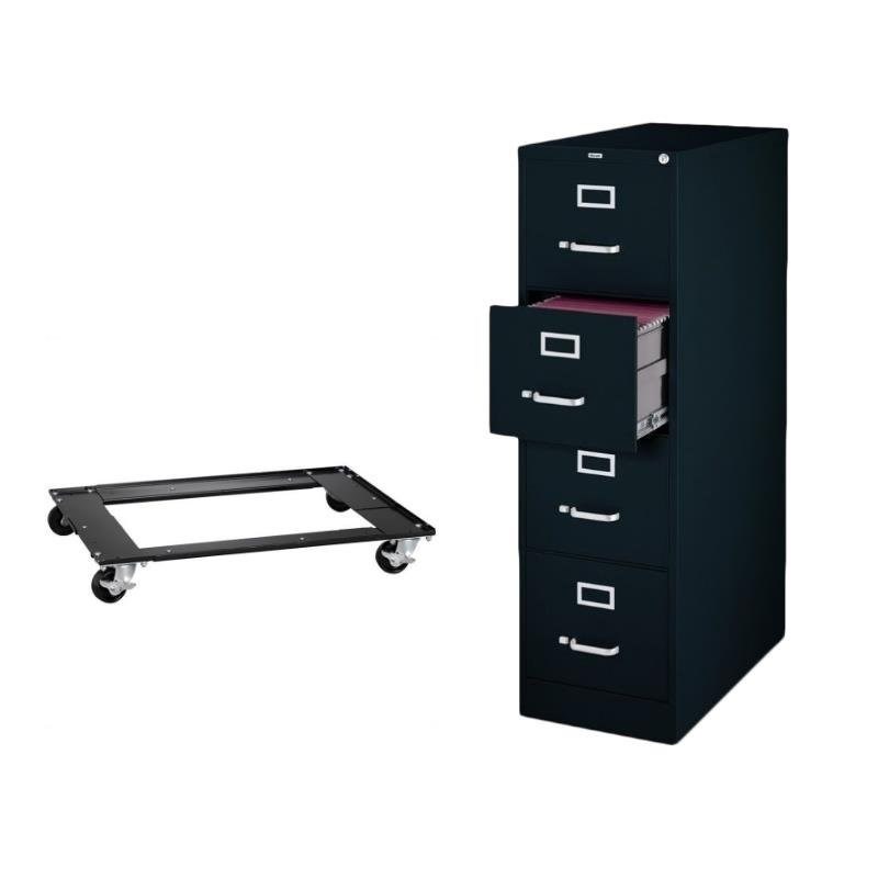 2 Piece File Cabinet and Commercial Cabinet Mobile Dolly Set in Black