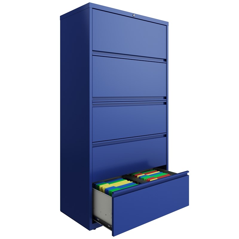 Hirsh 36-in Wide HL10000 Series 5 Drawer Metal Lateral File Cabinet Classic Blue