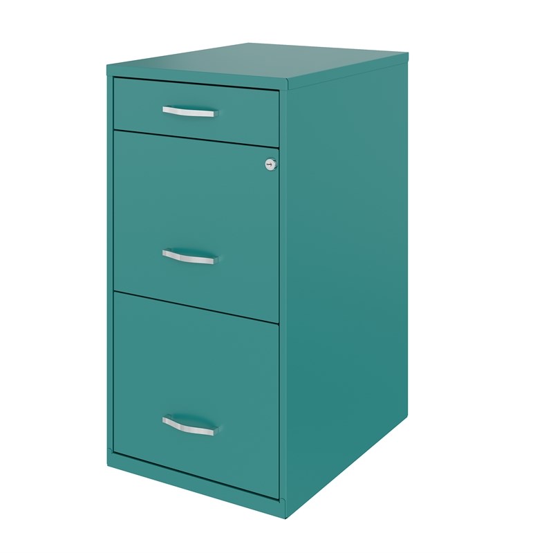 Space Solutions 18in Deep 3 Drawer Metal Organizer File Cabinet Teal/Turquoise