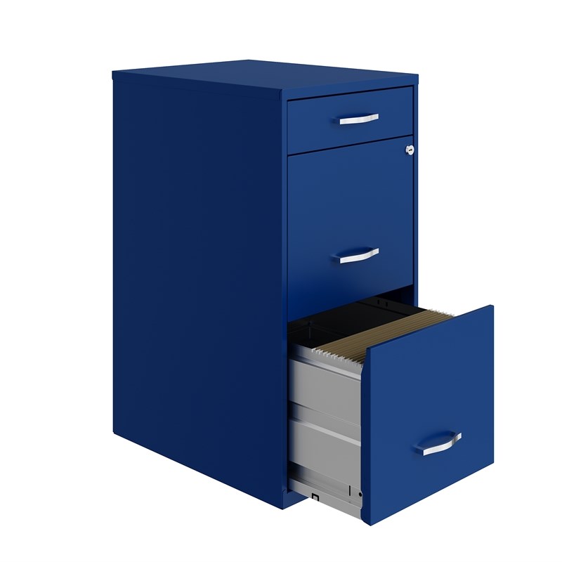 Space Solutions 18in Deep 3 Drawer Metal Organizer File Cabinet Blue