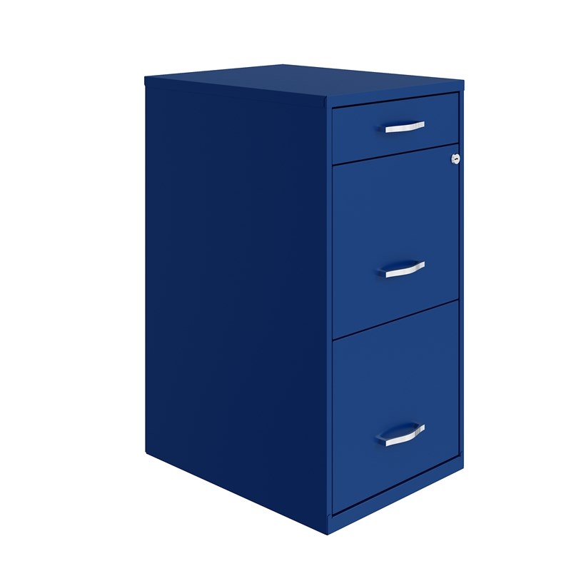 Space Solutions 18in Deep 3 Drawer Metal Organizer File Cabinet Blue