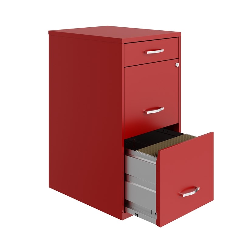 Space Solutions 18in Deep 3 Drawer Metal Organizer File Cabinet Red