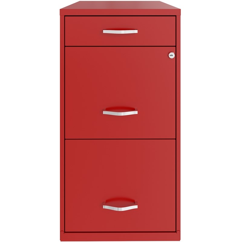 Space Solutions 18in Deep 3 Drawer Metal Organizer File Cabinet Red