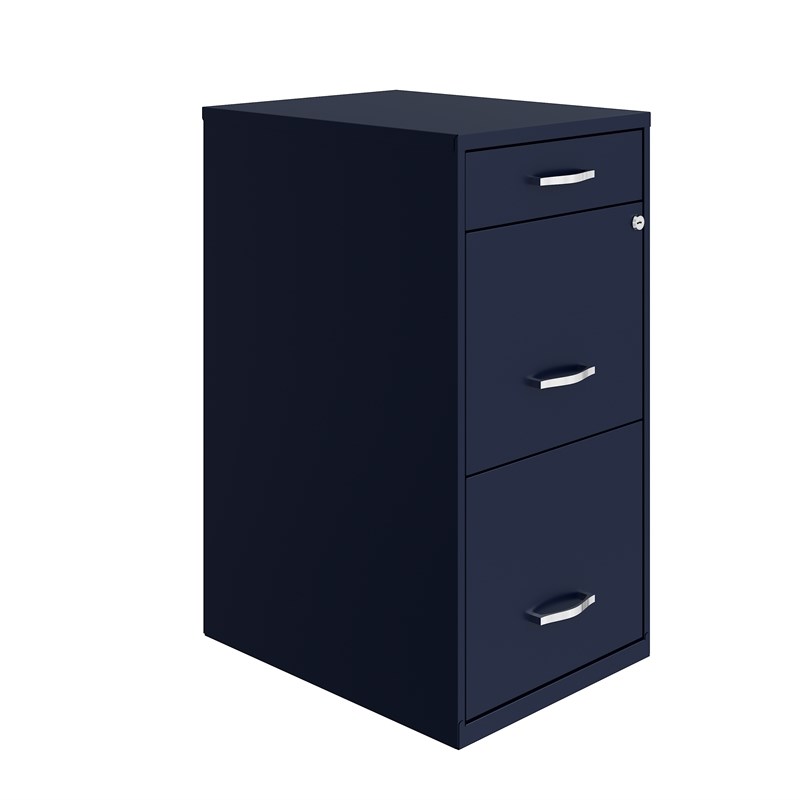 Space Solutions 18in Deep 3 Drawer Metal Organizer File Cabinet Navy