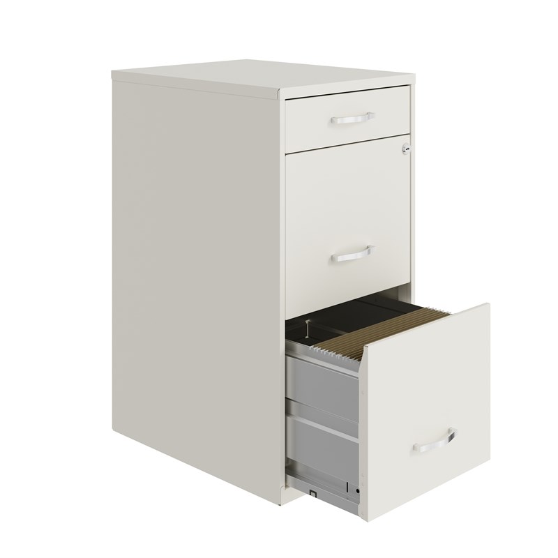 Space Solutions 18in Deep 3 Drawer Metal Organizer File Cabinet Pearl White