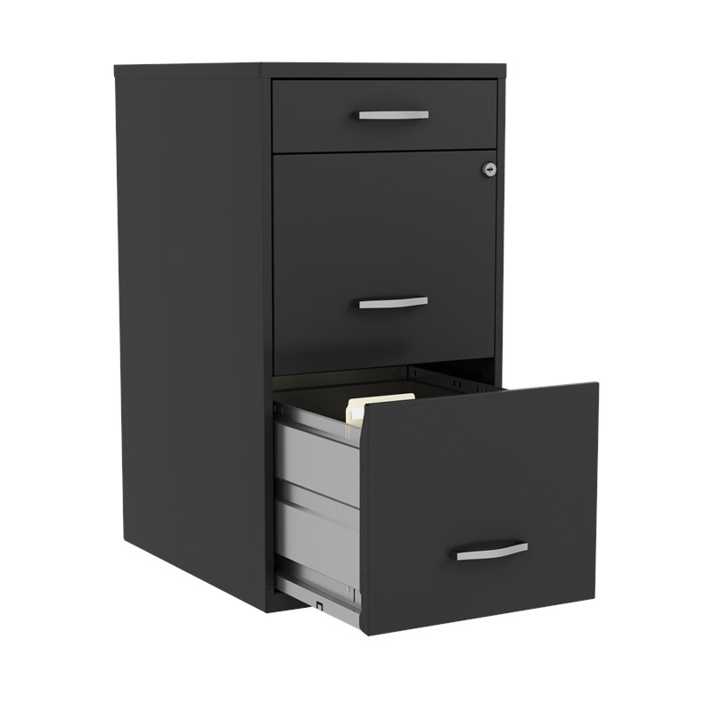 Space Solutions 18in Deep 3 Drawer Metal Organizer File Cabinet Black