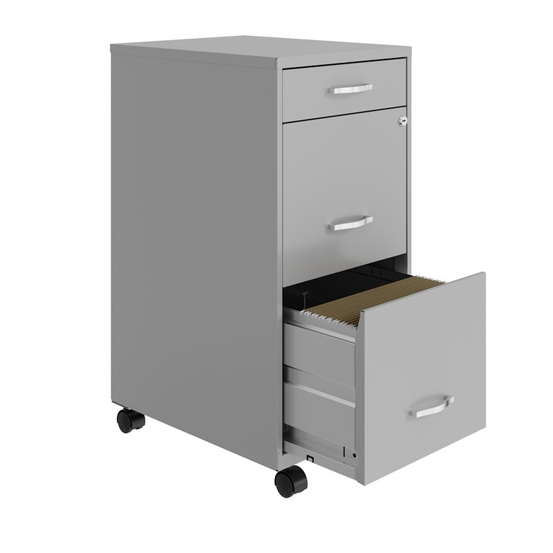 Space Solutions 18in Deep 3 Drawer Mobile Metal File Cabinet Arctic Silver