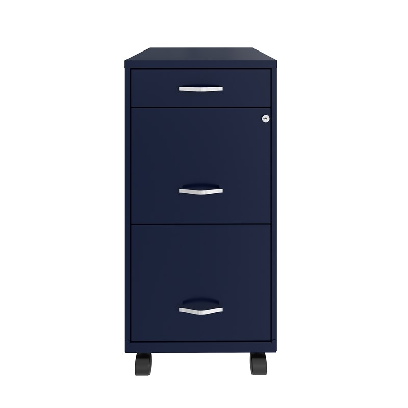 Space Solutions 18in Deep 3 Drawer Mobile Metal File Cabinet Navy