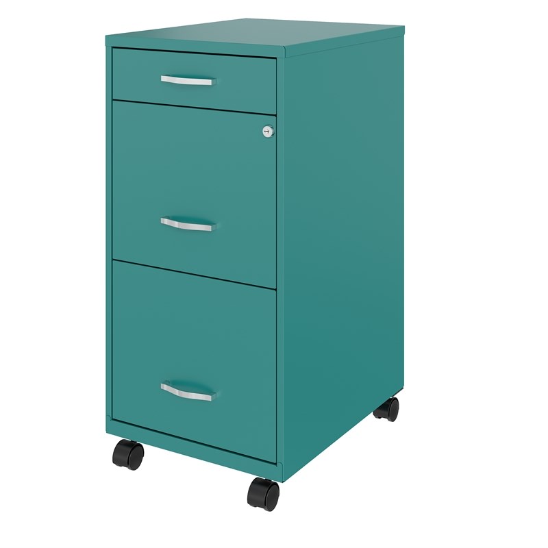 Space Solutions 18in Deep 3 Drawer Mobile Metal File Cabinet Teal/Turquoise
