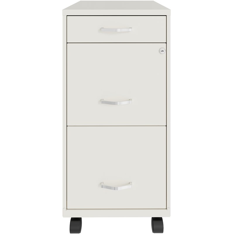 Space Solutions 18in Deep 3 Drawer Mobile Metal File Cabinet Pearl White
