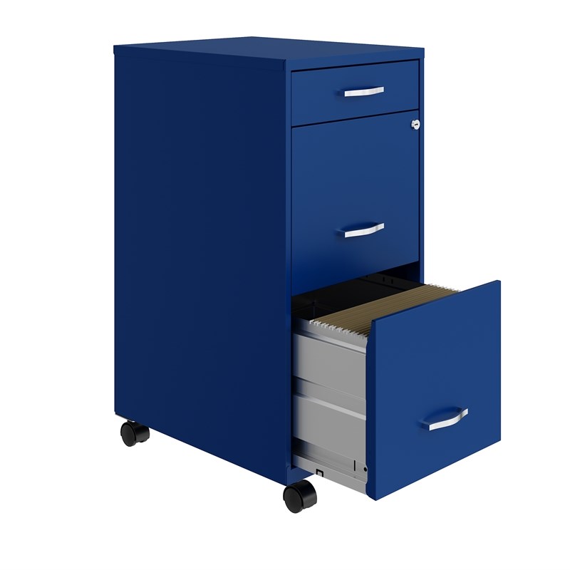 Space Solutions 18in Deep 3 Drawer Mobile Metal File Cabinet Classic Blue