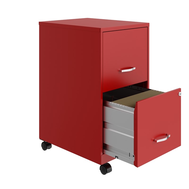 Space Solutions 18in 2 Drawer Metal Mobile Smart Vertical File Cabinet Red